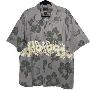 Vintage GOTCHA Button Shirt Short Sleeve Hawaiian Tropical Floral Mens XL Gray